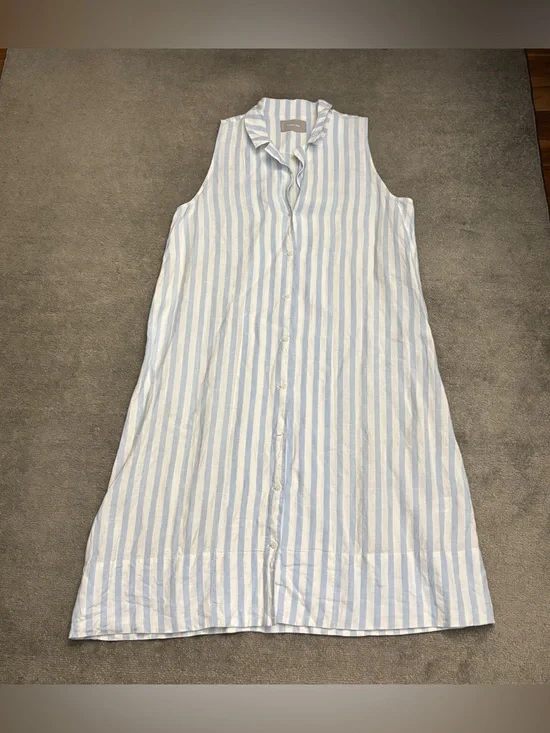 Everlane The Linen Sleeveless Shirt Dress Blue White Stripe Nautical Women’s - Picture 2 of 7